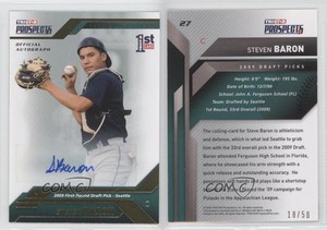 2009 TRISTAR Prospects Plus Gold Auto /50 Steve Baron #27 Auto