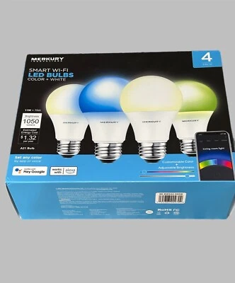 Merkury Innovations A21 Wifi Smart Light Bulb 75W Color White Led 4 Pack NWT New - Image 1 of 4