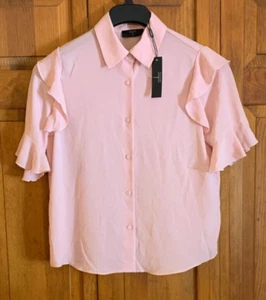 Women's NEW Tahari Short Sleeve Button Front Rose Blouse - S - Picture 1 of 5