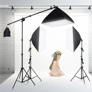 Photography Studio Softbox Lighting Soft Box Boom Light Stand Kit 4x25W LED Bulb - Picture 1 of 12