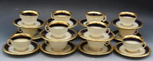 Hutschenreuther Bavaria Margarete 14 Demitasse Cups & Saucers Cobalt & Gold - Picture 1 of 5
