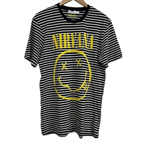 Topman ‘Nirvana’ 100% Cotton T-Shirt Stripe Navy White Short Sleeve Small - Picture 1 of 9
