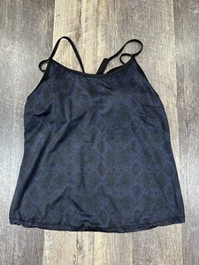 Athleta Snake Bra Cup Blousy Tankini 38D/DD Blue Black Animal Print Swim Top - Picture 1 of 14