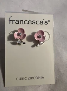Francescas Pink Cubic Zirconia Flower Stud Earrings - Picture 1 of 3
