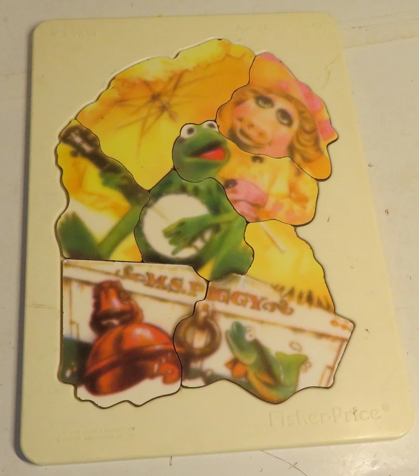 RARO 1981 MISS M.S. Puzzle de plástico PIGGY & KERMIT Fisher-Price Muppets Henson Foto 1 de 4