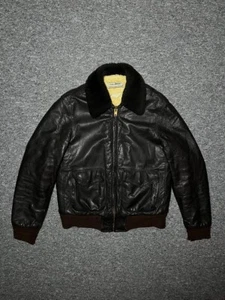 L.L BEAN VINTAGE 60s Men's Leather Aviator Bomber Jacket - MOUTON FUR - Size M - Picture 1 of 19