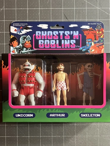Super7 Capcom Ghosts 'N Goblins ReAction figure set: Unicorn, Arthur, Skeleton Cover