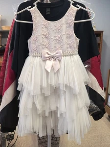 Girl's AMERICAN PRINCESS Pink Lace White Layered Tulle Crystals Dress Sz 6X / 7 - Picture 1 of 3