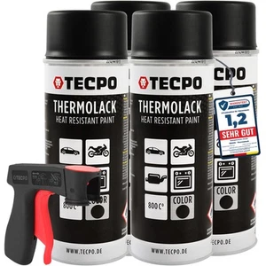 4x400ml THERMOLACK AUSPUFFLACK 800°C HITZEBESTÄNDIG SCHWARZ MATT + PISTOLENGRIFF - Bild 1 von 7