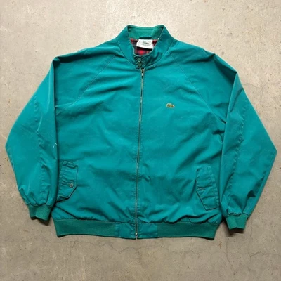 Chaqueta Harrington vintage años 90 Izod Lacoste forrada a cuadros cremallera XL verde azulado bombardero Foto 1 de 4