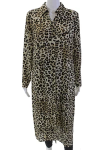 Chicos Womens Royal Leopard Print Collar Long Sleeve Tunic Shirt Brown Size 4/6 - Picture 1 of 6