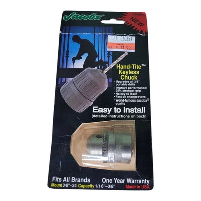 JACOBS 3/8" -24 1/16"-3/8" KEYLESS CHUCK  HAND-TITE NOS 030354 Fits All Brands  - Image 1 of 4