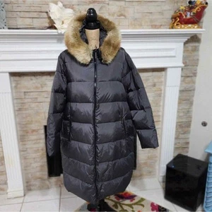 Michael Kors steel Grey maxi long Faux fur hooded puffer coat plus size 2X new!! - Picture 1 of 11