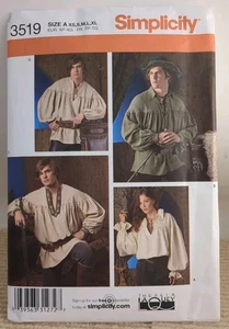 Simplicity Pattern 3519 Tudor Poet Renaissance Faire Unisex Sz XS-XL UNCUT - Picture 1 of 4