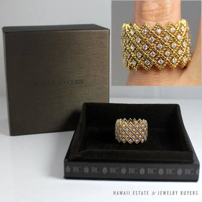 Anillo Roberto Coin Barroco 1.10CTW Diamante Cinco Filas Oro Amarillo 18K Talla 6 Foto 1 de 3
