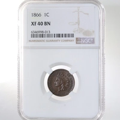 1866 Indian 1C NGC Certified XF 40 BN - Image 1 of 2