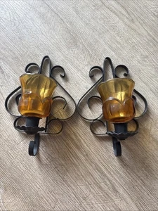 Set Of 2 Vintage Homco Gold Twisted Candle Wall Sconces Coquette - Picture 1 of 7