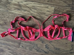 Victoria's Secret Sexy Red Strappy Cage  Open Cup Lingerie Bra Red 34B