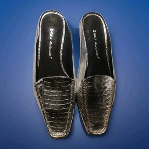 Vintage Marc Alpert Viper 492 Snake Leather Silver Metallic Loafer Flats 8 1/2 M - Picture 1 of 9