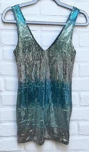 Lily Rose Junior Size Small Blue Silver Sequin Bodycon V-Neck Mini Dress Stretch - Picture 1 of 5