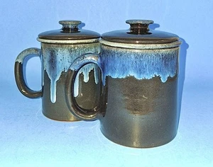 Pair Blue Drip Glaze Mug with Strainer & Lid Ten Thousand Villages - Picture 1 of 16