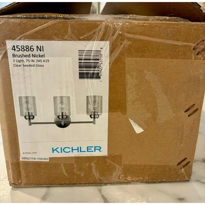 Kichler Winslow Brushed Nickel 3 Bulb Clear Seeded Glass Vanity Light Fixture  - Image 1 of 4