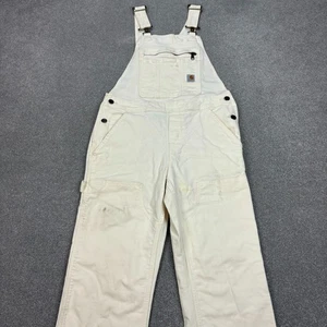 Carhartt Dungarees Womens 30x30 White Overalls Double Knee Bib Canvas Lady - Picture 1 of 14