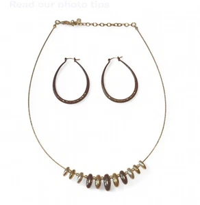 COLLANA CORDA METALLICA PERLE ORO/ARGENTO NERO, ORECCHINI CERCHIO OVALE NERO 1,75" - Foto 1 di 3