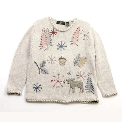 Suéter Orvis Mujer M Lino Jersey Pullover Bordado Copo de Nieve Alce Invierno Foto 1 de 4