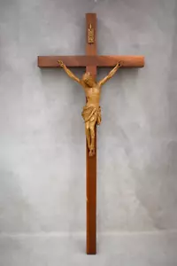 Antique Wood Carved Crucifix, From a Church Convent, 24" ht (CU245) chalice co - Picture 1 of 12