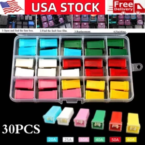 30PCS Car Fuses Assortment Kit 20A 25A 30A 40A 50A 60A Combination LOW and TALL - Picture 1 of 10