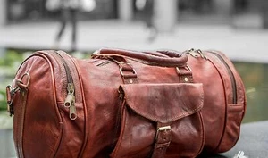 Bolso de gimnasio de lona de viaje de cuero puro real vintage hecho a mano para pasar la noche - Imagen 1 de 4