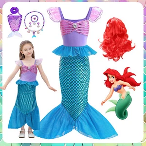 Girls Mermaid Costume Princess Fancy Dress Up Cosplay Sequin Outfit Set Birthday - Picture 1 of 17