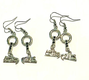 New lot of 2 pairs fish hook Seattle Seahawks Earrings with blue crystals - Picture 1 of 4