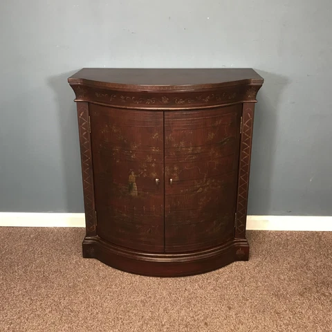Ethan Allen Chinoiserie Red Lacquered Demi Lune Commode Cabinet Cover