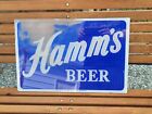 Vintage Hamm's Beer embossed glass sign reverse painted 19"x13" blue white lines