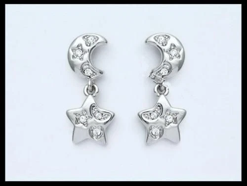 Ohrringe Halbmond Mit Sterne, IN Gold Und Swarovski - Bild 1 von 1