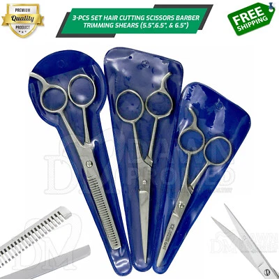 3 Pcs Hair Cutting Scissor Barber Trimming & Thinning Shear 5.5" & 6.5" German G - Image 1 of 4