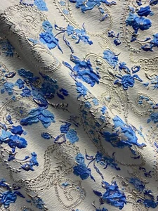 ROYAL BLUE GOLD Floral Paisley Brocade Fabric (60 in.) Sold By The Yard - Picture 1 of 2