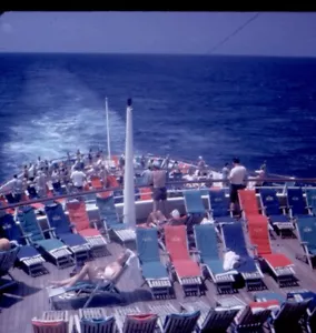 color slide Kodachrome dupe-cruise passengers on deck-1966 slide # 2 - Picture 1 of 1