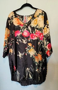 Johnny Was Charlotte Rose Multi Floral Bird Print Blouse Tunic Petite Medium PM - Picture 1 of 9
