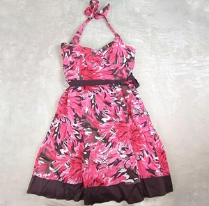 Rocha John Rocha Kleid Größe 14 Rosa Blumenmuster Neckholder-Stil mit Mieder - Bild 1 von 10