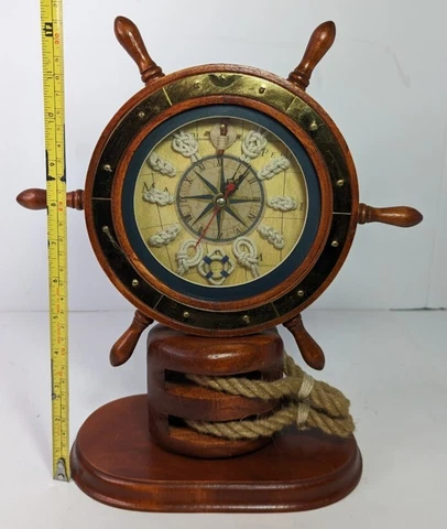 Infinity Wood Ship Wheel Clock Rope Knots Block & Tackle Nautical TIKI BAR Table Cover