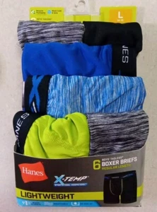 Hanes 6 Boys Tagless Boxer Briefs X-Temp Lightweight Size Large 14-16 Assorted - Picture 1 of 2