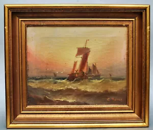 ANTIQUE MID 19TH CENTURY OIL CANVAS PAINTNG NAUTICAL SEASCAPE C THOMAS LISTED - Picture 1 of 6