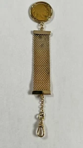 Buffalo Nickel Gold Tone Wire Mesh And Chain Watch Fob Discolored On Mesh - Picture 1 of 9