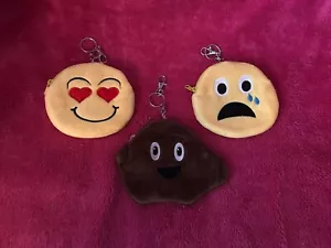Emoji Emoticon Poop Love Crying Coin Purse Set Of 3 NEW in Package! - Picture 1 of 5