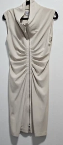 Joseph Ribkoff Fitted Bodycon Midi Pencil Dress Zip Front Beige Size 8 - Picture 1 of 6