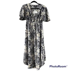 NWT Angie Floral Print V-Neck Front Slit Short Sleeve Midi Dress Size S - Picture 1 of 10