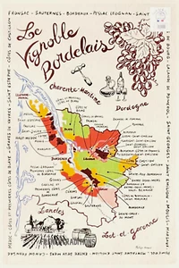 French Cotton Kitchen Dish/Tea Towel - Wine Map of Bordeaux Region- Made France - Picture 1 of 3